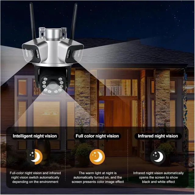 Alt view image 3 of 7 - 6K 12MP 3 Lens 3 Screens WiFi Outdoor Camera Ai Motion Tracking Zoom PTZ 4K Video Camera Security Surveillance Camera(EU Plug,2LENS Camera ADD 64G)