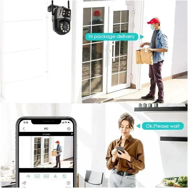 Alt view image 4 of 7 - 4K Dual-Lens Outdoor PTZ Camera with AI Auto Tracking, 8MP HD Wi-Fi IP CCTV, Dual Screen, Two-Way Audio, ICSee P2P(8MP Add 128G Card)