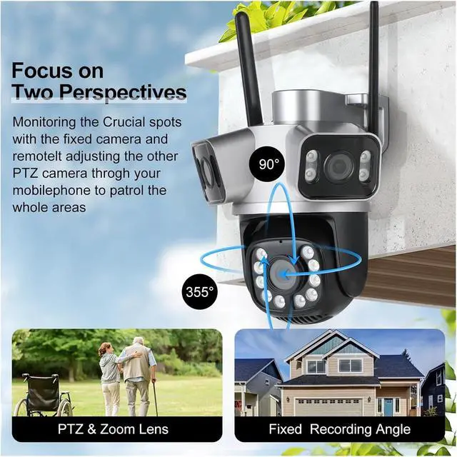 Alt view image 5 of 7 - 6K 12MP 3 Lens 3 Screens WiFi Outdoor Camera Ai Motion Tracking Zoom PTZ 4K Video Camera Security Surveillance Camera(EU Plug,2LENS Camera ADD 64G)