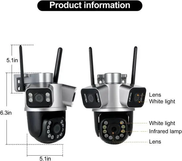 Alt view image 6 of 7 - 6K 12MP 3 Lens 3 Screens WiFi Outdoor Camera Ai Motion Tracking Zoom PTZ 4K Video Camera Security Surveillance Camera(EU Plug,2LENS Camera ADD 64G)