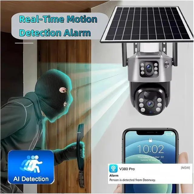 Alt view image 5 of 7 - Solar 4G Exterior Outdoor Waterproof Outside Cameras WiFi Built in Battery Low Powered Video CCTV Surveillance(WiFi CCTV Add 64GB)