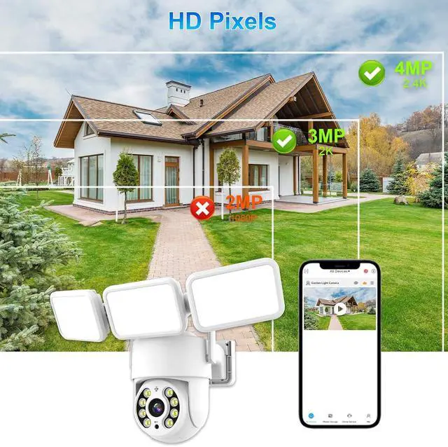 Alt view image 2 of 6 - 4MP Floodlight Camera WiFi PTZ Outdoor AI Humanoid Tracking Night Vision Cameras CCTV Smart Home Security Protection(UK Plug_Camera ADD 64G)
