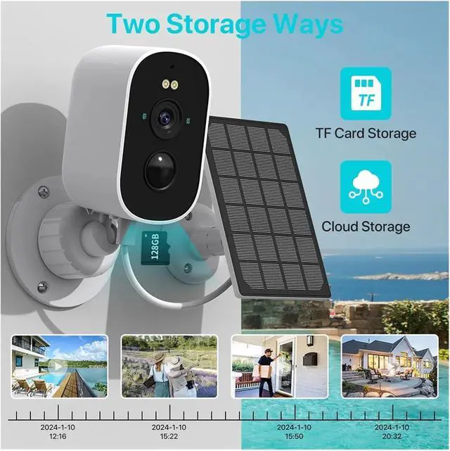 Alt view image 6 of 6 - Solar-Powered 1080P 4MP HD WiFi IP Outdoor Security Camera with Battery, PIR Human Detection(1080P with 64G)