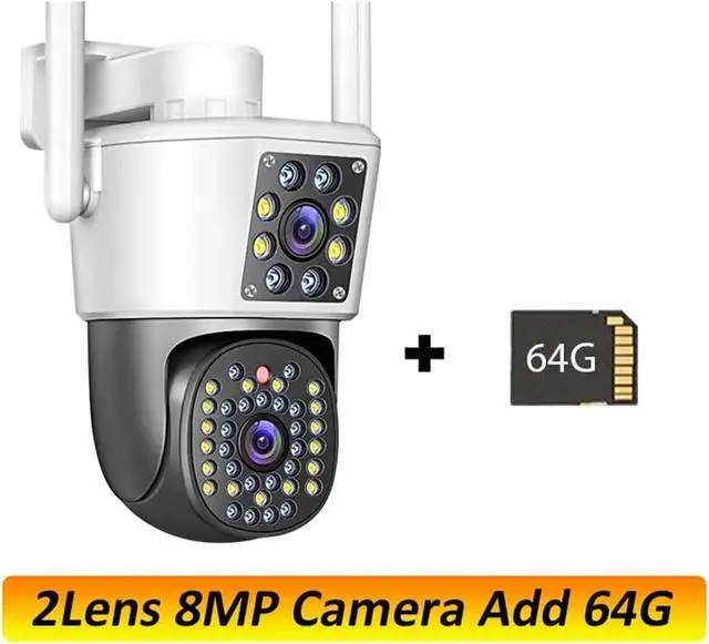 Alt view image 2 of 7 - Outdoor 6K 12MP IP Camera: 3 Lens, 3 Screens, WiFi, Auto Tracking PTZ for Ultimate Surveillance(EU Plug,8MP ADD 64G)