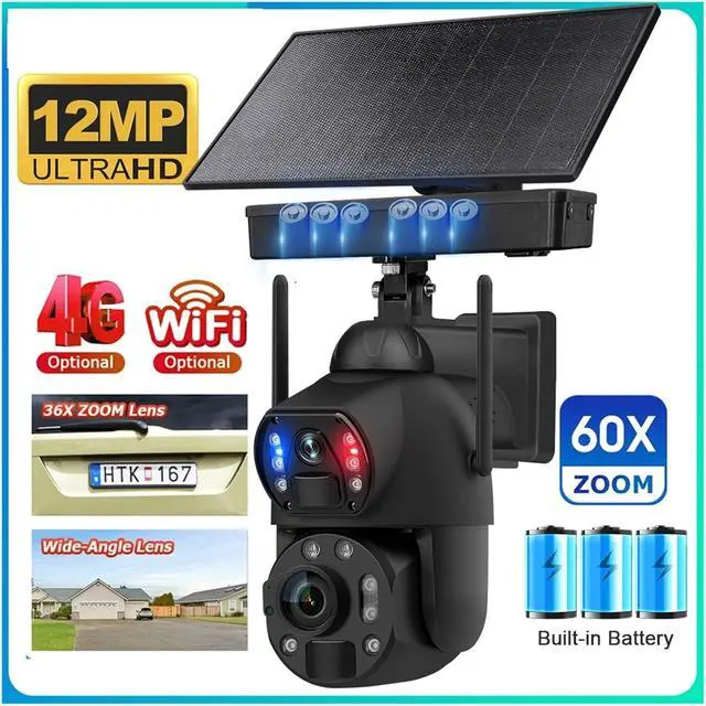 Alt view image 3 of 7 - 6K 12MP Solar 4G Outdoor Security Cam Dual Lens Dual Screen 60X Zoom Auto Tracking(4G 60X 128GBTF)