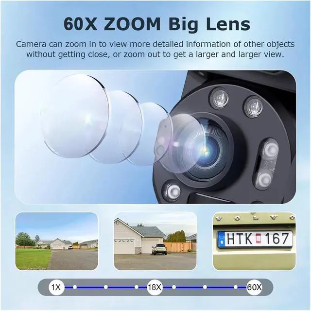 Alt view image 6 of 7 - 6K 12MP Solar 4G Outdoor Security Cam Dual Lens Dual Screen 60X Zoom Auto Tracking(4G 60X 128GBTF)