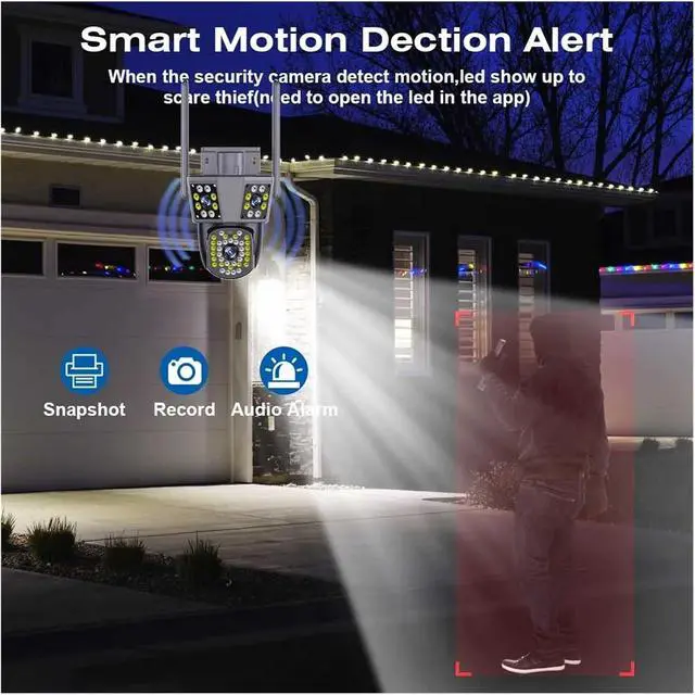 Alt view image 6 of 7 - Outdoor 6K 12MP IP Camera: 3 Lens, 3 Screens, WiFi, Auto Tracking PTZ for Ultimate Surveillance(US Plug,12MP ADD 64G)