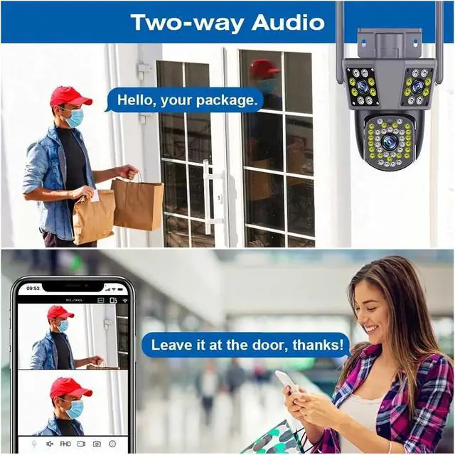 Alt view image 5 of 7 - Outdoor 6K 12MP IP Camera: 3 Lens, 3 Screens, WiFi, Auto Tracking PTZ for Ultimate Surveillance(US Plug,12MP ADD 64G)