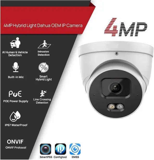 Alt view image 2 of 7 - 4MP IP67 Outdoor Security Camera Smart Dual Light SMD2.0 Onvif Perimeter Protection Built-in Mic