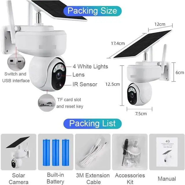 Alt view image 7 of 7 - 4MP 2K Multipurpose Outdoor 4G Solar Camera WiFi PTZ Motion Detection Two Way Audio Security Camera Indoor(4MP WiFi No Card)