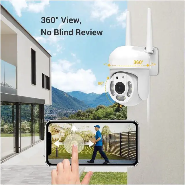 Alt view image 3 of 6 - 2K WiFi Outdoor PTZ Security Camera 360° View Color Night Vision Motion Tracking Surveillance Cam(EU Plug)