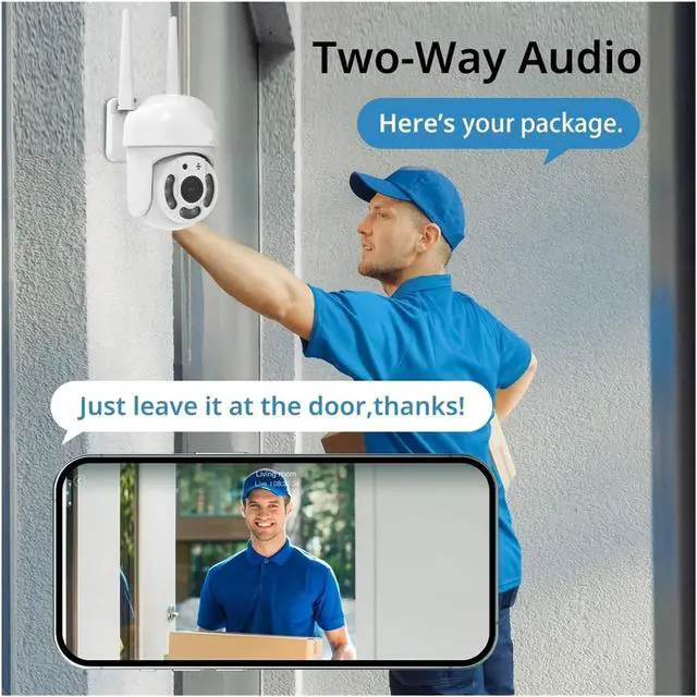 Alt view image 5 of 6 - 2K WiFi Outdoor PTZ Security Camera 360° View Color Night Vision Motion Tracking Surveillance Cam(EU Plug)