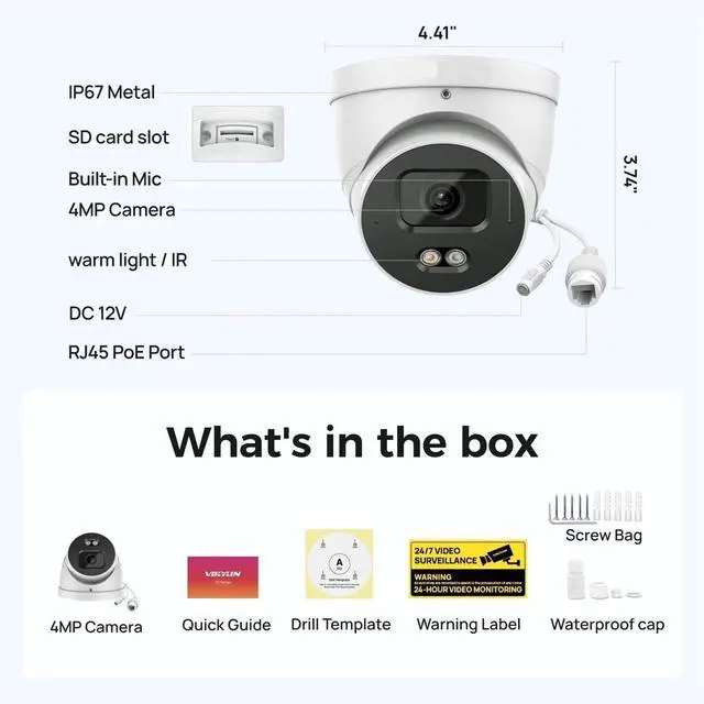 Alt view image 7 of 7 - 4MP IP67 Outdoor Security Camera Smart Dual Light SMD2.0 Onvif Perimeter Protection Built-in Mic