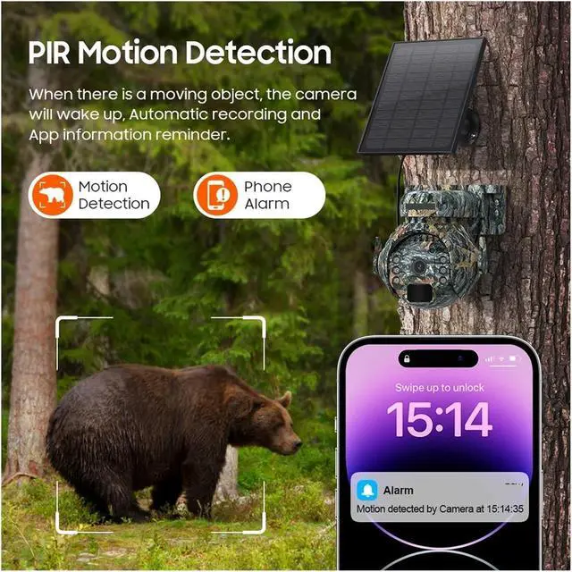 Alt view image 5 of 6 - 5MP 4G Solar Security Cameras WiFi Outdoor 2K 360° View Animal Monitoring Camouflage Color Battery PTZ Camera(4G Camera add 32GB)