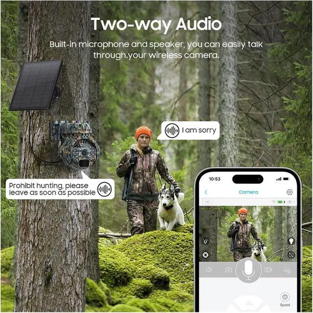 Alt view image 6 of 6 - 5MP 4G Solar Security Cameras WiFi Outdoor 2K 360° View Animal Monitoring Camouflage Color Battery PTZ Camera(4G Camera add 32GB)