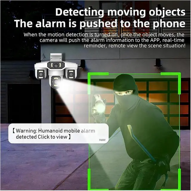 Alt view image 4 of 7 - 8K 15MP 4-Lens 3-Screen Outdoor WiFi Security Cam AI Human Detection Waterproof Onvif CCTV(EU,WiFi)
