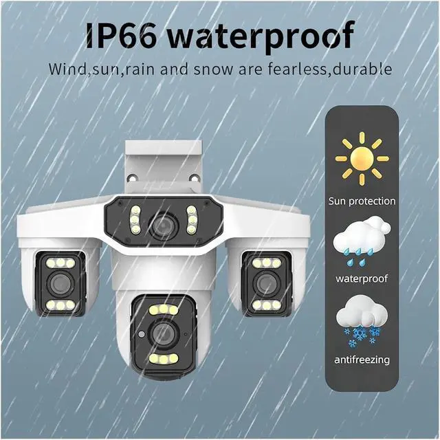 Alt view image 3 of 7 - 8K 15MP 4-Lens 3-Screen Outdoor WiFi Security Cam AI Human Detection Waterproof Onvif CCTV(EU,WiFi)