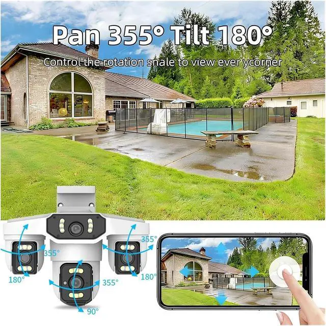 Alt view image 5 of 7 - 8K 15MP 4-Lens 3-Screen Outdoor WiFi Security Cam AI Human Detection Waterproof Onvif CCTV(EU,WiFi)