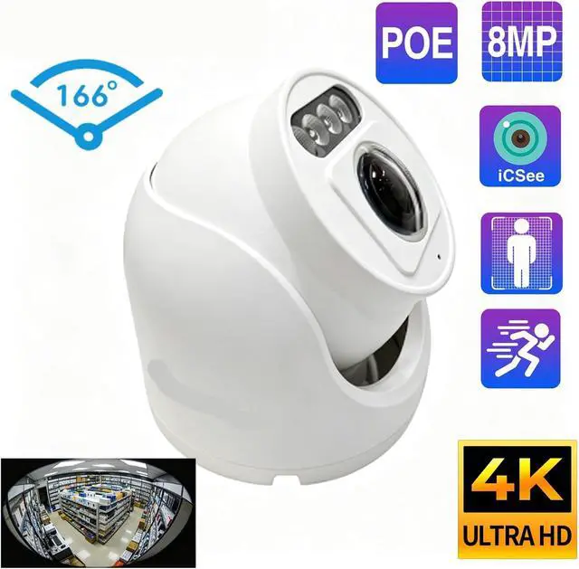Alt view image 3 of 7 - 8MP 4K PoE Fisheye Panoramic IP Camera, 1.7mm Lens 165° Ultra Wide Angle, Face Detection CCTV Security Camera, Compatible with XMEYE & ICSEE(2pcs 8MP)