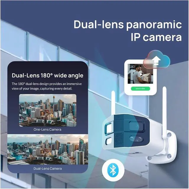 Alt view image 3 of 7 - 4MP 2.5K Dual Lens Outdoor Security IP Camera, Ultra Wide 180° Viewing Angle, Full Color Night Vision, Built-in Siren & Two-Way Talk Surveillance Cam(UK Plug)
