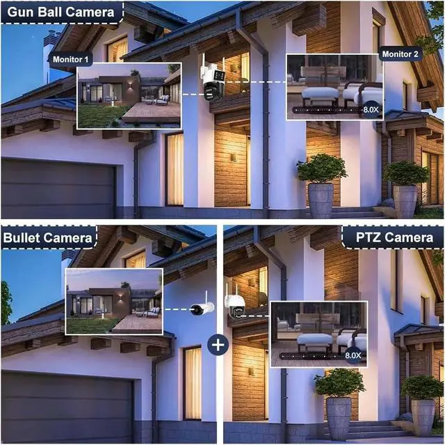 Alt view image 4 of 7 - Upgrade Your Outdoor Surveillance with 16MP 8K WiFi IP Camera! PTZ, Four Lens, Four Screen, Auto Tracking(AU Plug,8MP Add 128G)