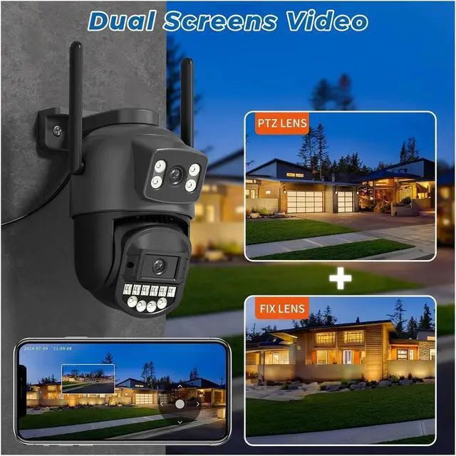 Alt view image 2 of 5 - 5GHz WiFi Security Camera: 5K 10MP, Dual Lens, AI Human Detection, Outdoor PTZ IP Cam with Intercom(EU Plug,10MP NO SD Card)