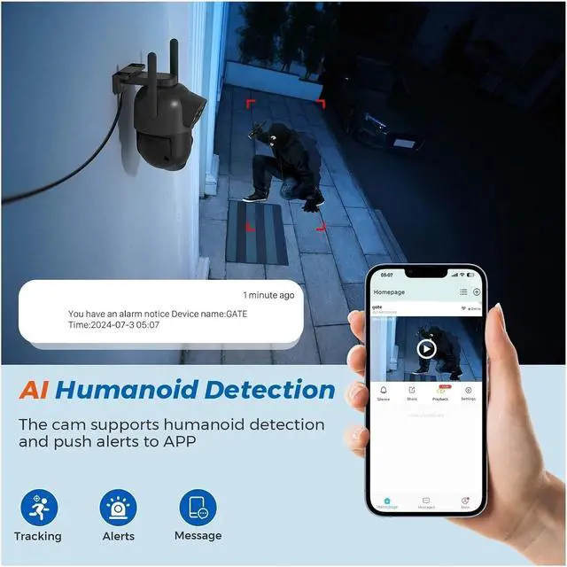 Alt view image 3 of 5 - 5GHz WiFi Security Camera: 5K 10MP, Dual Lens, AI Human Detection, Outdoor PTZ IP Cam with Intercom(EU Plug,10MP NO SD Card)
