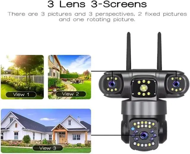 Alt view image 6 of 6 - 6MP Triple Lens Security Camera, Ultra Wide View with Auto Tracking, No Monitoring Blind Spots, Supports Separately Purchased SD Card for Remote Surveillance(W18)