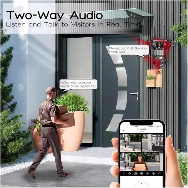 Alt view image 5 of 6 - 6MP Triple Lens Security Camera, Ultra Wide View with Auto Tracking, No Monitoring Blind Spots, Supports Separately Purchased SD Card for Remote Surveillance(W18)