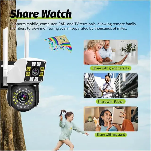 Alt view image 3 of 6 - K15 8MP 4K Dual Lens PTZ WiFi Outdoor IP Camera, Binocular Smart Home CCTV Camera with Built-in Audio & Night Vision Surveillance Cam(EU Plug)