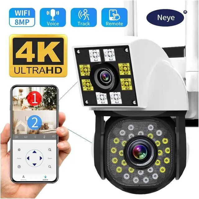 Alt view image 2 of 6 - K15 8MP 4K Dual Lens PTZ WiFi Outdoor IP Camera, Binocular Smart Home CCTV Camera with Built-in Audio & Night Vision Surveillance Cam(EU Plug)