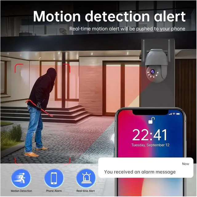Alt view image 3 of 6 - 3MP PTZ IP Camera Outdoor Home Security Auto Tracking WiFi Security Camera 5X Zoom CCTV Surveillance Camera(UK Plug,3MP add 64G Card)