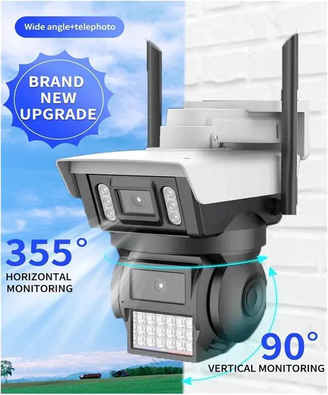 Alt view image 3 of 6 - 4K 8MP Triple-Screen PTZ Waterproof Camera 360° Auto Tracking, Color Night Vision, AI Surveillance for Home & Business(US Plug,8MP Camera No SD)