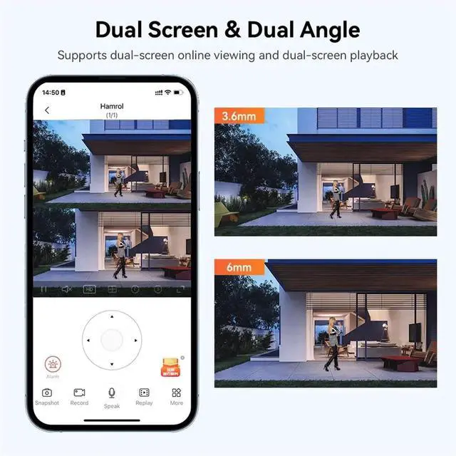 Alt view image 3 of 6 - 8MP 4K Dual Lens WiFi PTZ Camera Smart Home Night Vision Dual Screen Outdoor 6MP Security Protection CCTV IP Camera V380 Pro APP(AU Plug,6MP Add 128G Card)
