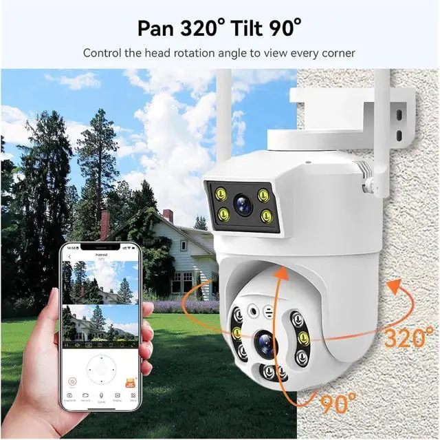 Alt view image 4 of 6 - 8MP 4K Dual Lens WiFi PTZ Camera Smart Home Night Vision Dual Screen Outdoor 6MP Security Protection CCTV IP Camera V380 Pro APP(AU Plug,6MP Add 128G Card)