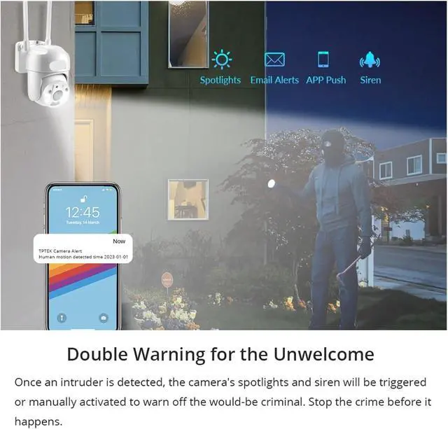 Alt view image 4 of 5 - 4MP PTZ WiFi IP Camera 1080P CCTV Surveillance Security Protection WiFi Outdoor 4X Digital Zoom Street(US Plug,1080P B 64G TF Card)