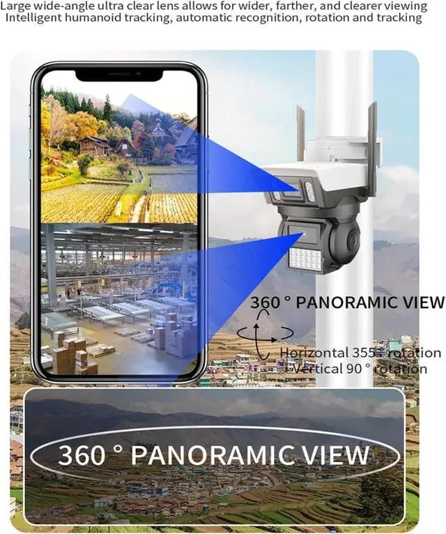 Alt view image 4 of 6 - 4K 8MP Triple-Screen PTZ Waterproof Camera 360° Auto Tracking, Color Night Vision, AI Surveillance for Home & Business(US Plug,8MP Camera No SD)
