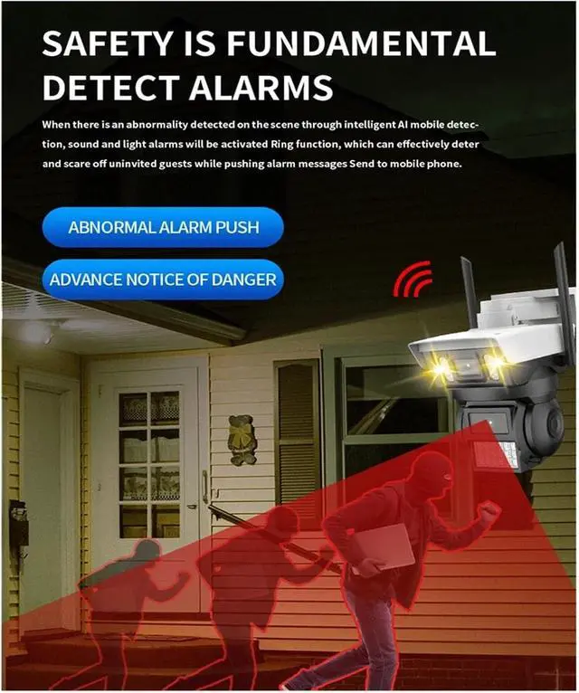 Alt view image 5 of 6 - 4K 8MP Triple-Screen PTZ Waterproof Camera 360° Auto Tracking, Color Night Vision, AI Surveillance for Home & Business(US Plug,8MP Camera No SD)