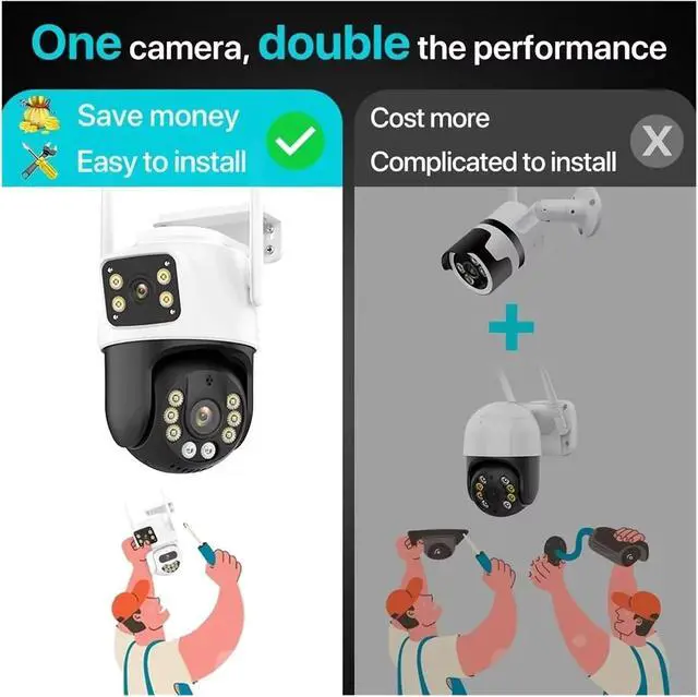 Alt view image 5 of 6 - 4K 8MP HD WiFi PTZ Camera Outdoor 6MP Dual Lens Dual Screen AI Auto Tracking IP Camera CCTV Audio Video Surveillance P2P(US Plug,8MP NO Card)
