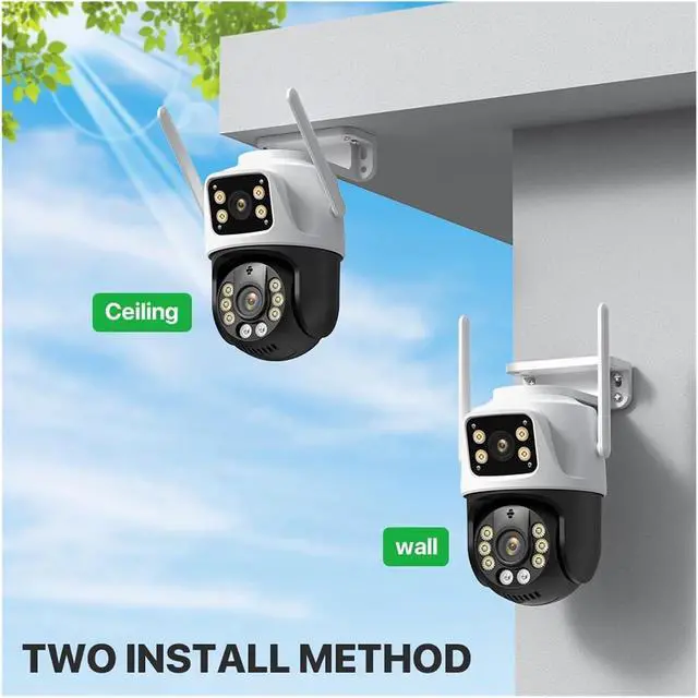Alt view image 6 of 6 - 4K 8MP HD WiFi PTZ Camera Outdoor 6MP Dual Lens Dual Screen AI Auto Tracking IP Camera CCTV Audio Video Surveillance P2P(US Plug,8MP NO Card)