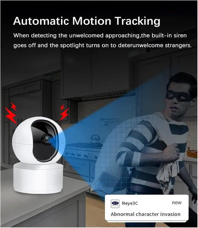 Alt view image 3 of 6 - 8MP 4K PTZ WiFi Indoor Security IP Camera, Supports 1080P Output, Two-Way Audio, 5X Digital Zoom Home Surveillance Camera(EU Plug,4MP)