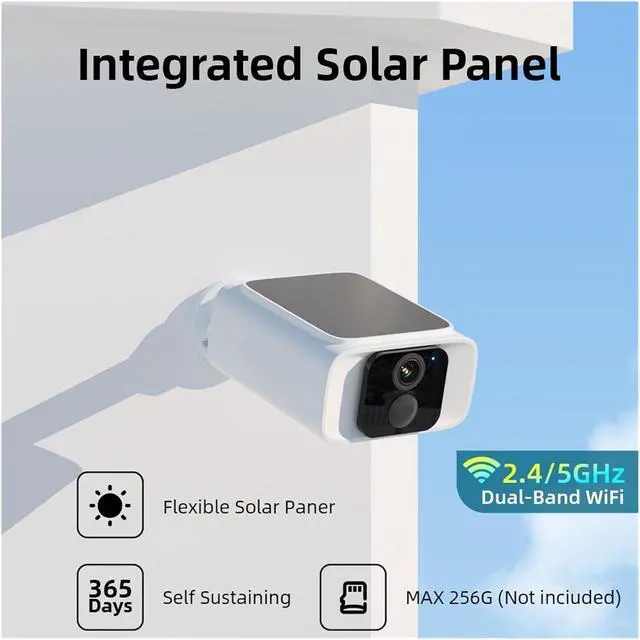 Alt view image 2 of 7 - 2K 4MP Solar Powered Outdoor Security Cam 2.4G&5G Dual WiFi Wireless Home Surveillance