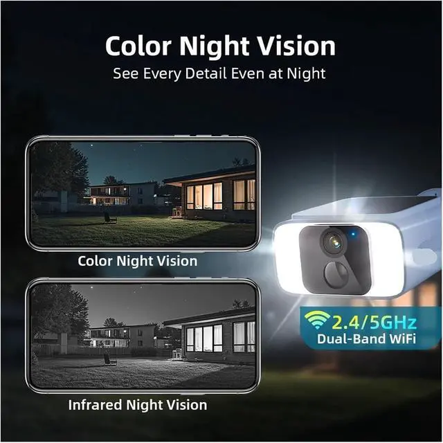 Alt view image 4 of 7 - 2K 4MP Solar Powered Outdoor Security Cam 2.4G&5G Dual WiFi Wireless Home Surveillance