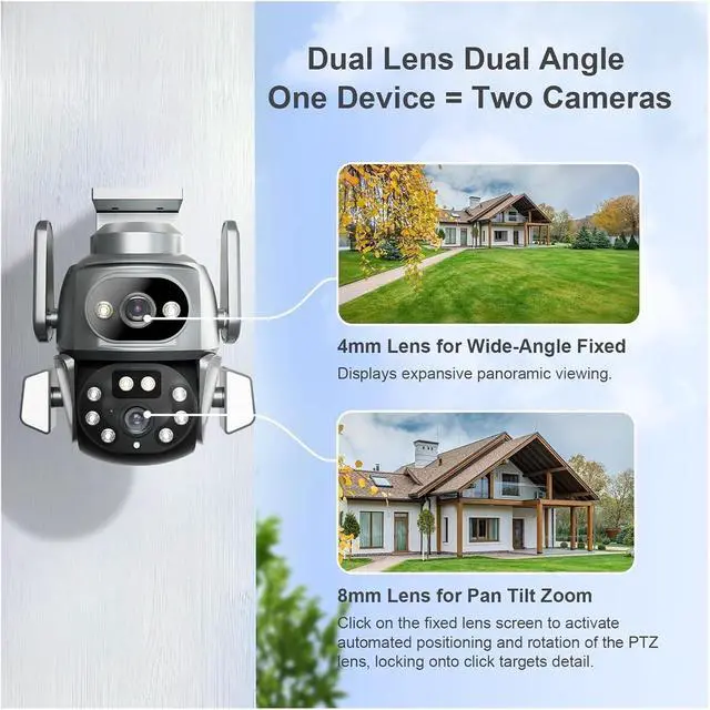 Alt view image 3 of 7 - Tuya 4K Dual Lens Outdoor WiFi PTZ Security Cam Auto Tracking Wireless Home CCTV Surveillance(ZY-Q10)