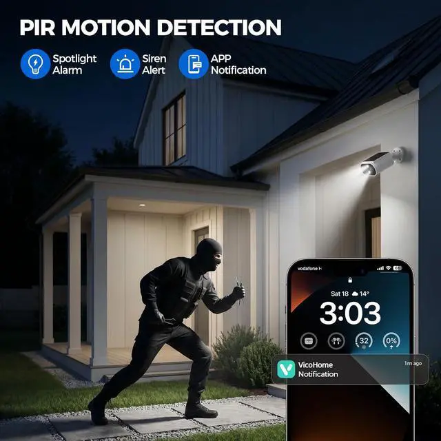 Alt view image 3 of 7 - AlkiVision Solar Security Cameras Wireless Outdoor - 2K Night Color Vision Cameras for Home Security, AI Motion Detection, 360° View, Spotlight, 2-Way Audio, Siren, IP67 Waterproof, SD/Cloud Storage