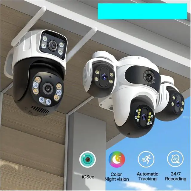 Alt view image 2 of 7 - Three-Screen Three-Lens HD WiFi IP Security Cam Auto Tracking Color Night Vision CCTV iCsee(US Plug,2 Lens)