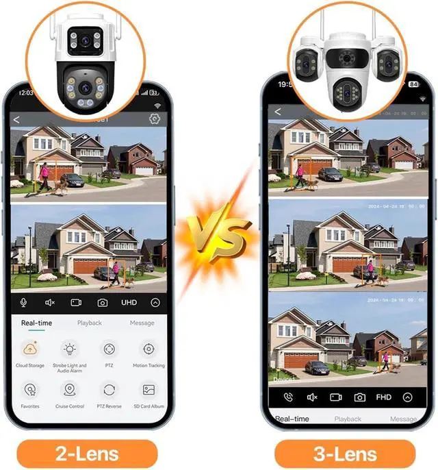 Alt view image 5 of 7 - Three-Screen Three-Lens HD WiFi IP Security Cam Auto Tracking Color Night Vision CCTV iCsee(US Plug,2 Lens)