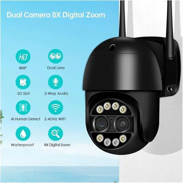 Alt view image 2 of 6 - 4K 8MP PTZ IP Camera 8X Zoom Dual-Lens Security Camera Ai Human Detection Smart Home Outdoor WiFi Surveillance Camera(US Plug,4MP 32G SD Card)