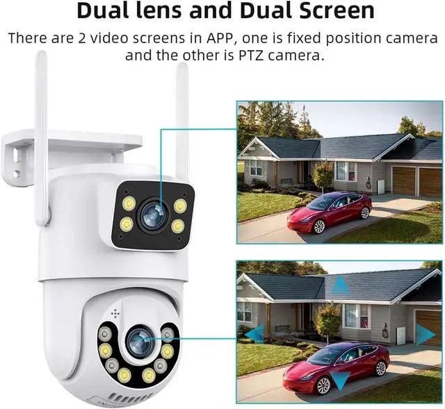 Alt view image 3 of 6 - Outdoor Security IP Camera 4K 8MP HD Dual Lens External WiFi PTZ Camera Auto Tracking Street Surveillance Camera(4MP Add 64G Card)
