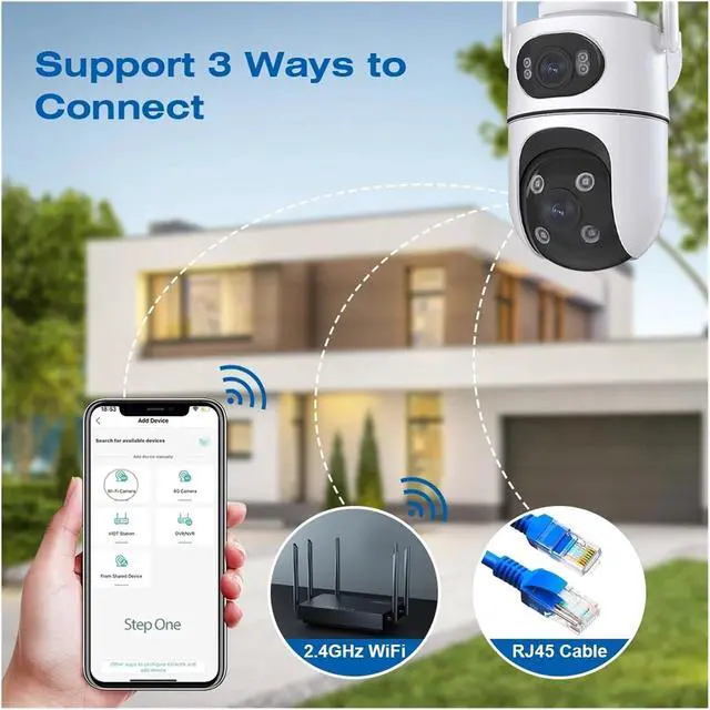 Alt view image 6 of 6 - 4K HD 2K Dual Lens PTZ IP Camera Outdoor Auto Tracking Security Camera with Night Vision & Waterproof Design(US Plug,4MP add 64G)